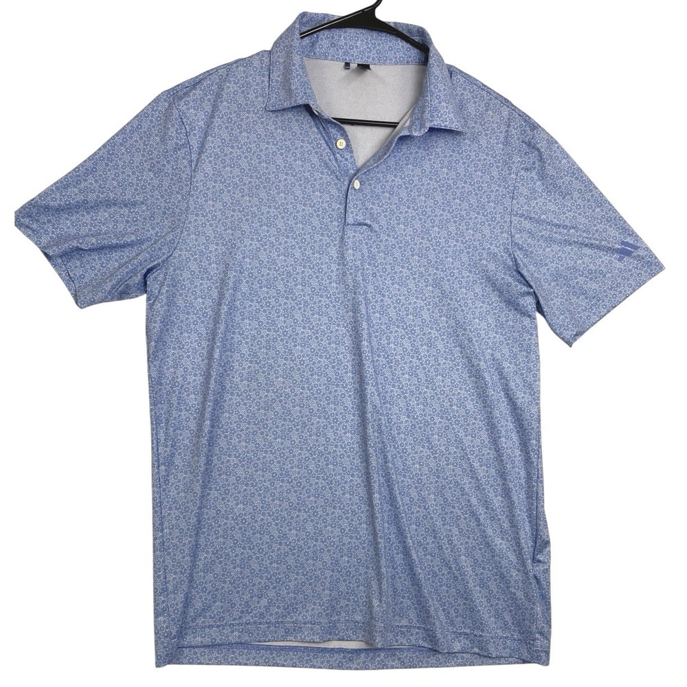Adidas Golf Polo Shirt Mens Medium Blue Floral All-over Ditsy Print Short Sleeve